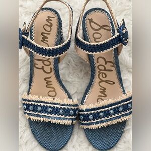 Sam Edelman Olisa Raffia Block Heel Ankle Strap Heels